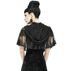 Sheer Patterned Hem Hooded Shrug Cape