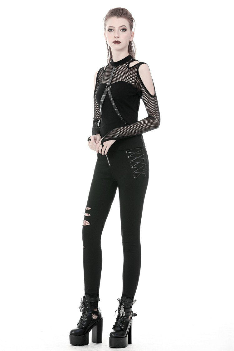 Punk Shoulder Cut Out Net Sleeve Top
