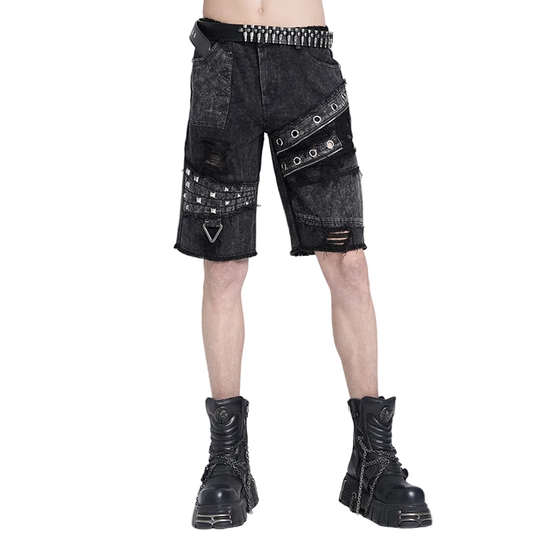 Eyelet Ripped Washed Denim Look Shorts