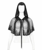 Sheer Patterned Hem Hooded Shrug Cape