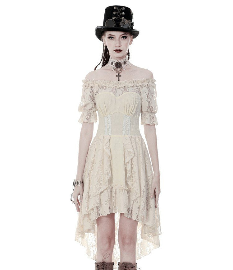 Steampunk Cream Cocktail Lace Dress