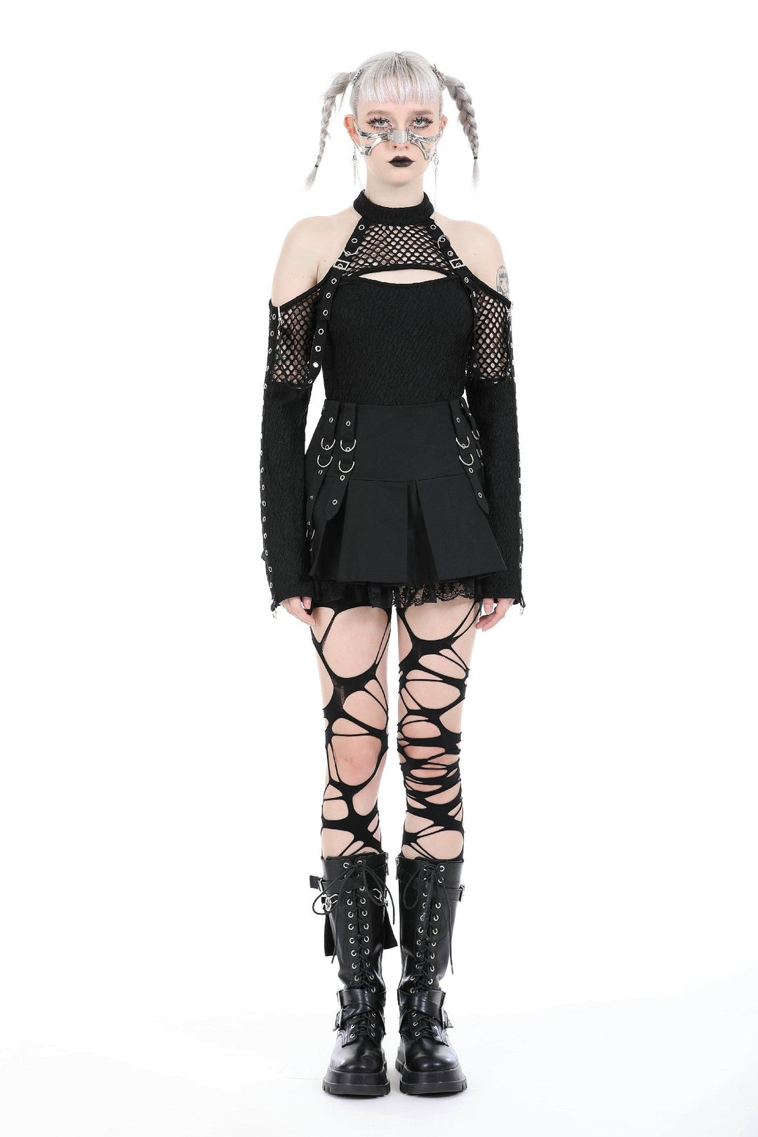 Shoulder Cut Out Net Top