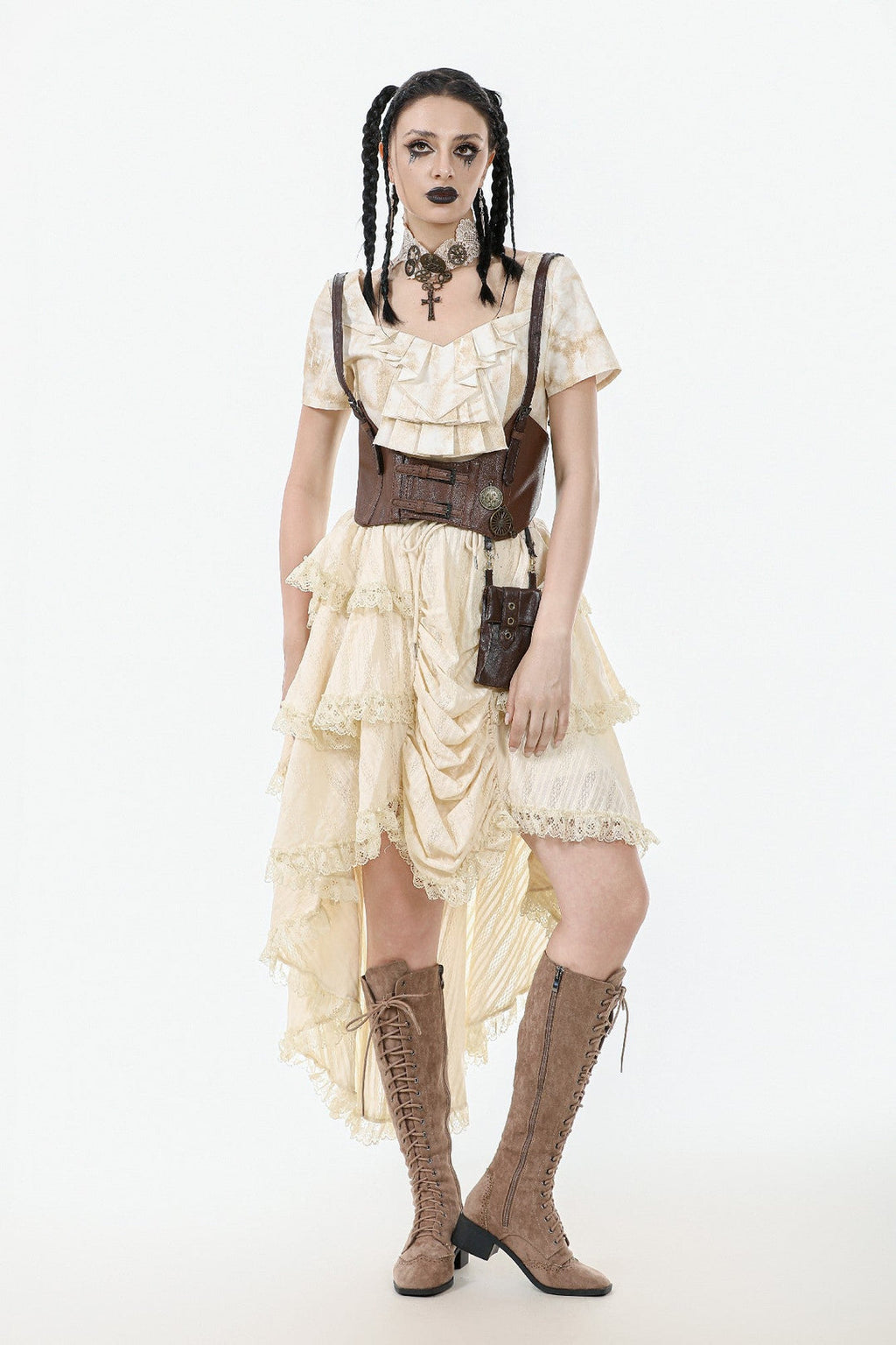 Steampunk Cream Ruffle Drape Skirt