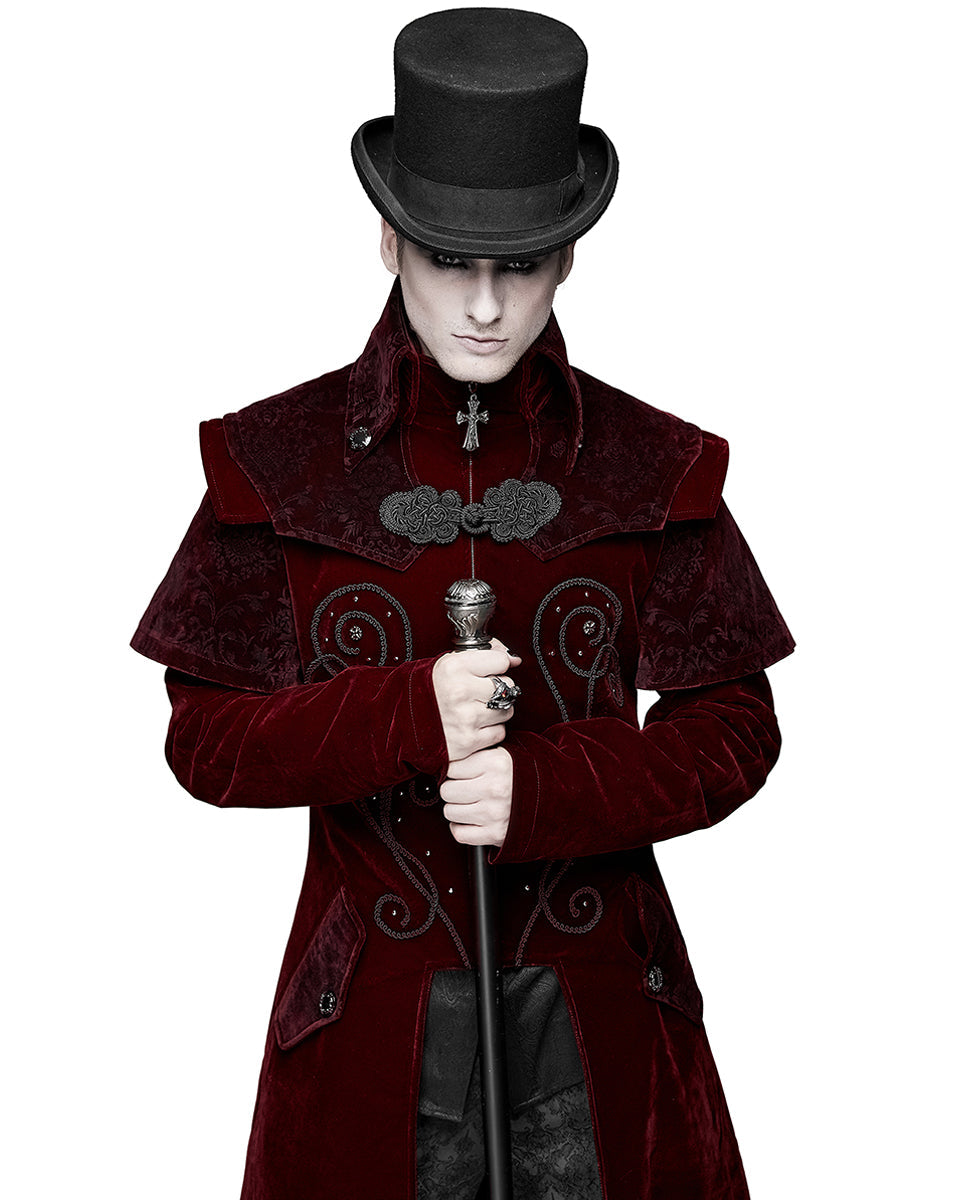 Cape Collar Crucifix Gothic Long Burgundy Coat