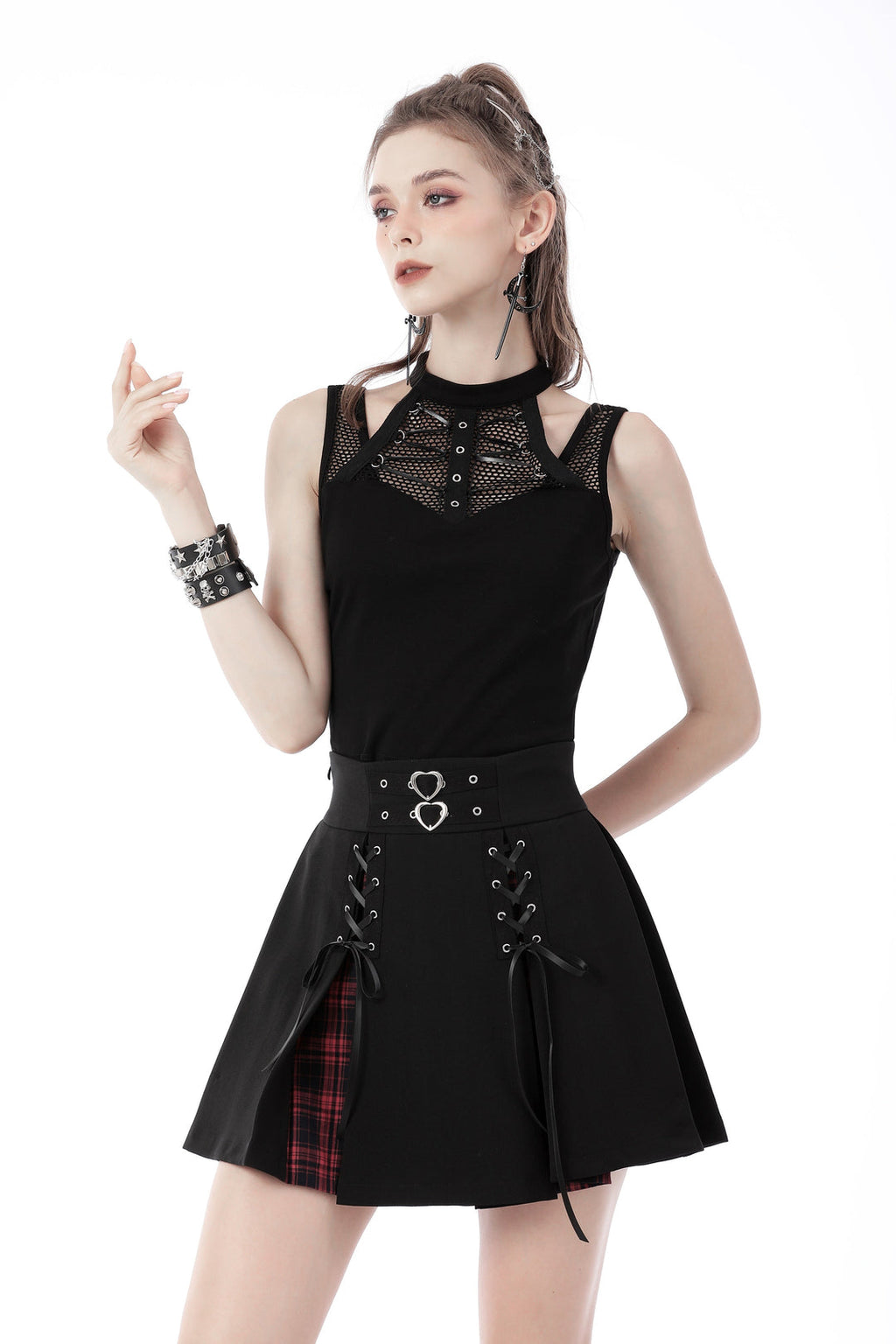 Sleeveless Halter Neck Net Tank Top