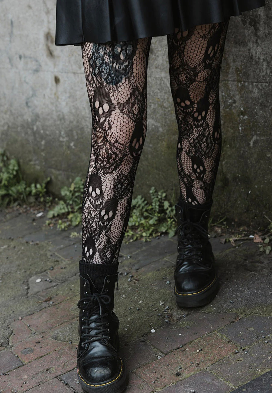Rose Skull Netted Tights
