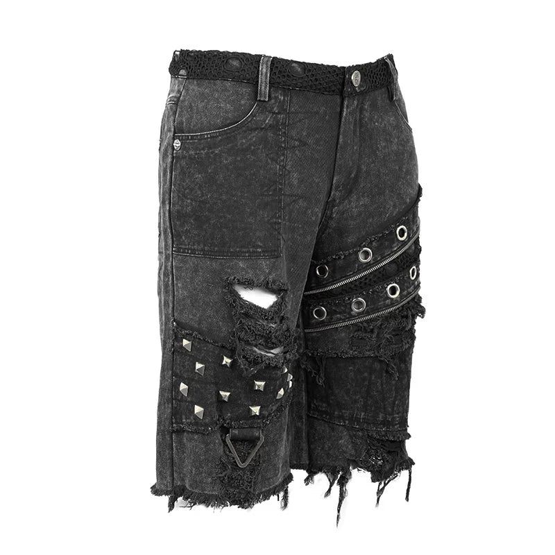Eyelet Ripped Washed Denim Look Shorts