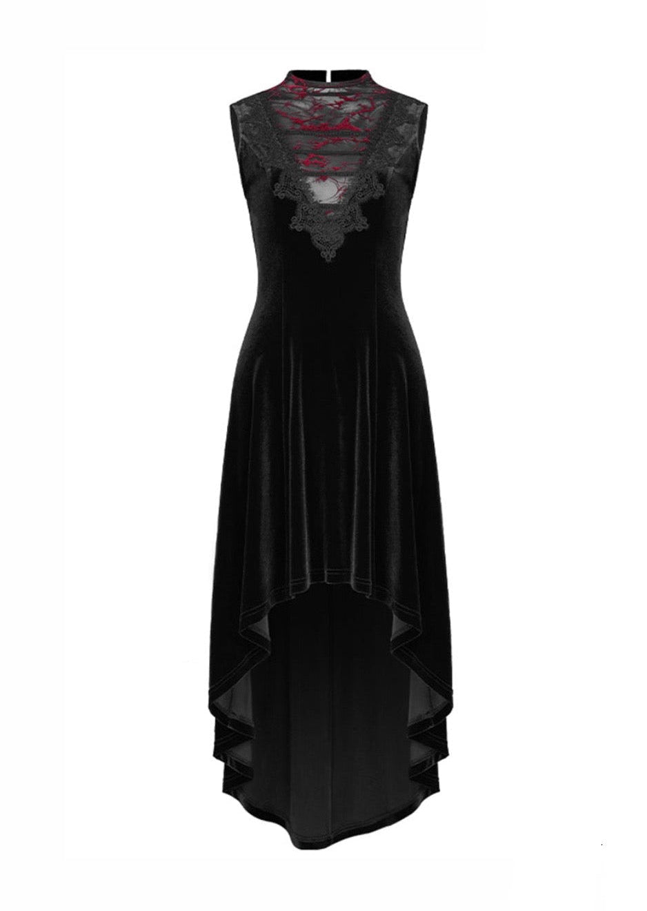 Black Gothic Hi-Lo Waterfall Velvet Sleeveless Dress