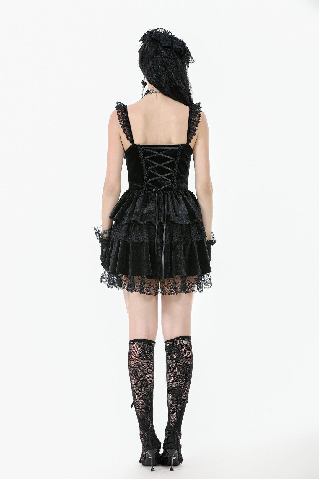 Lace Wing Strap Ruffle Dress