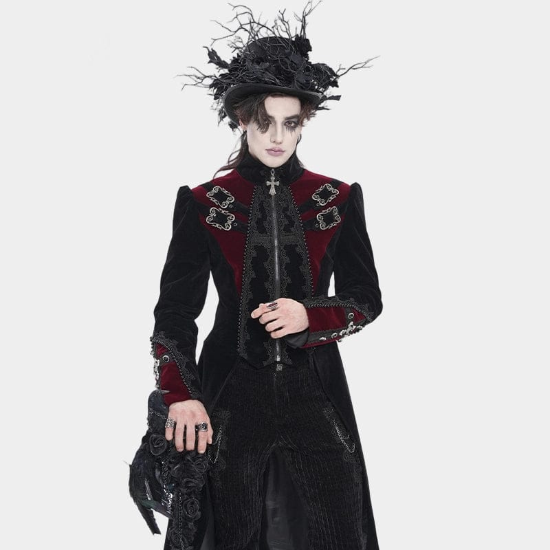 Big Buckle Long Velvet Black Gothic Jacket