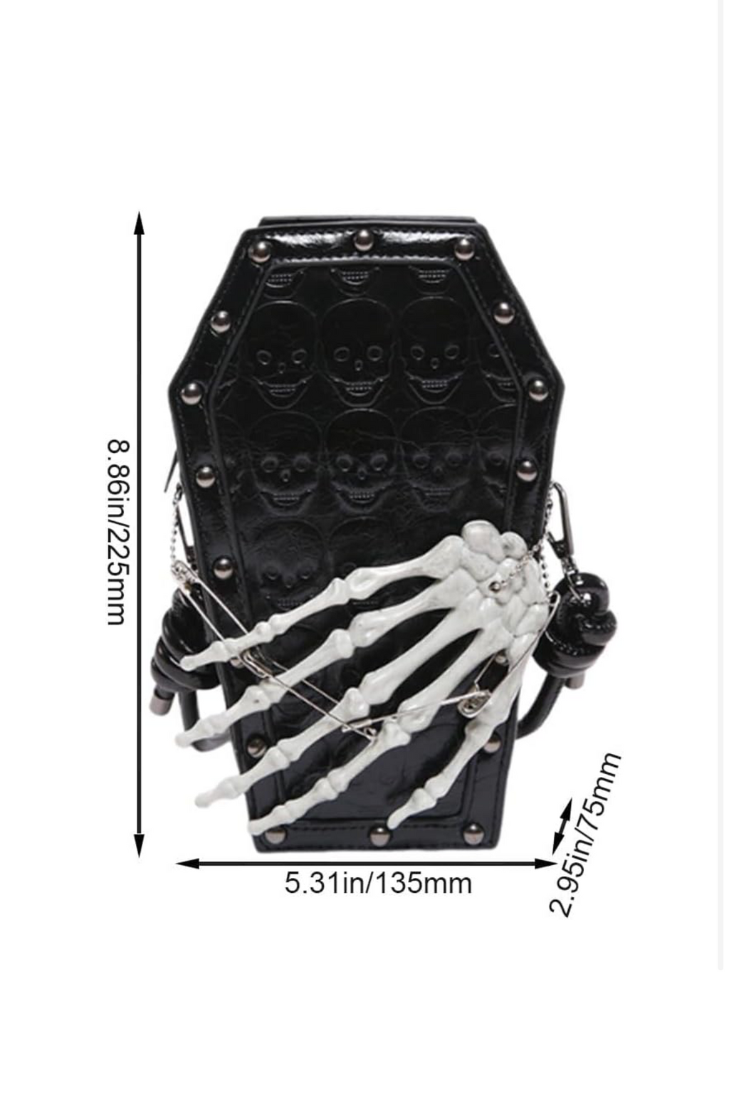 Coffin Skull Patterned Skeleton Hand Bag