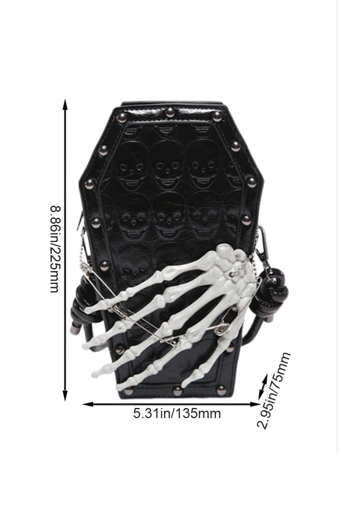 Coffin Skull Patterned Skeleton Hand Bag