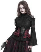 Red Crucifix Rose Frill Corset Belt