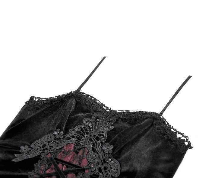Velvet Red Lace Up Corset Top
