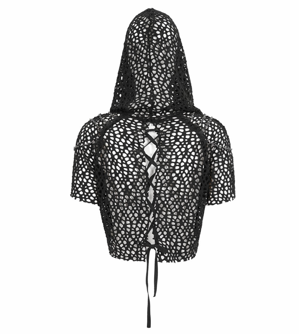 Crop Crochet Back Lace Up Hood
