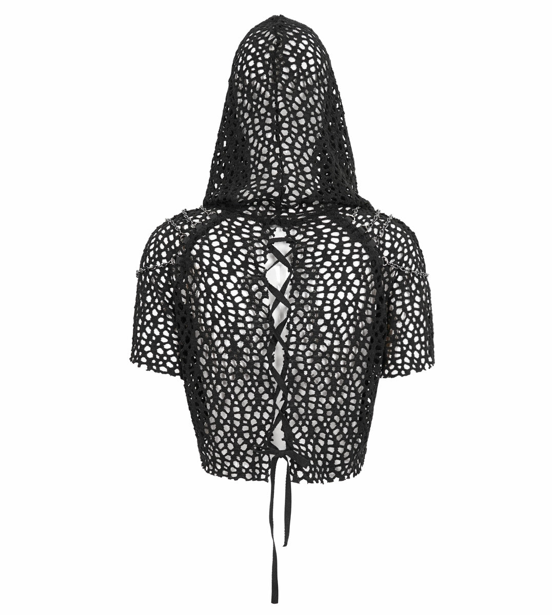 Crop Crochet Back Lace Up Hood