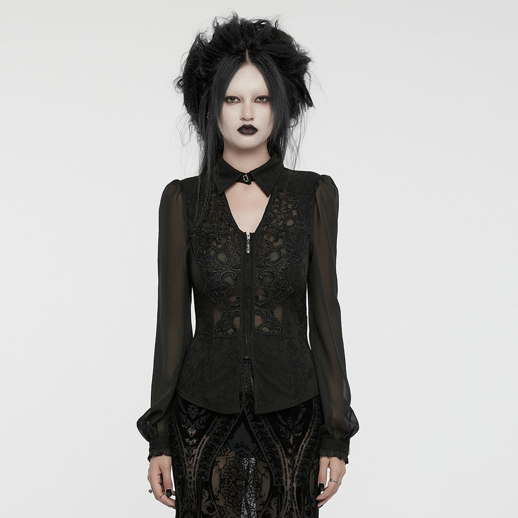Sheer Lace Puff Sleeve Blouse