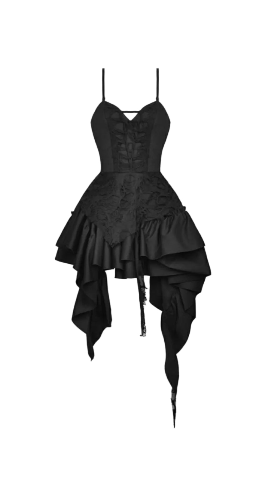 Shredded Frilly Waterfall Dress