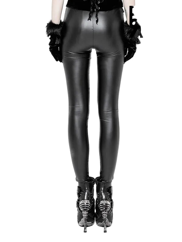 Black & Red Gothic Lace PU Leather Leggings