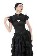Cutout Crucifix Frill Hem Jacquard Blouse