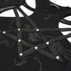Pentagram Net Sleeve Shoulder Cutout Top