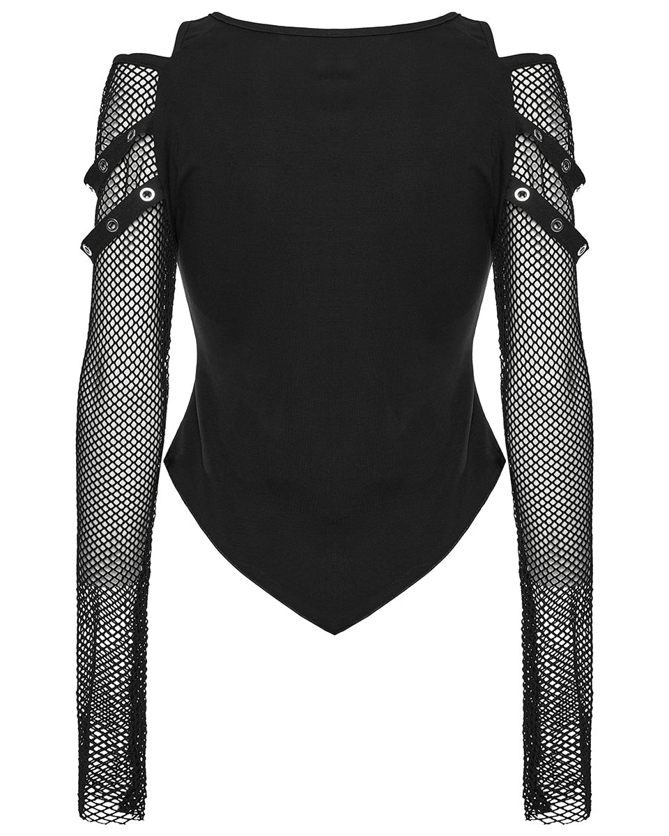 Punk Printed Mesh Strap Full Sleeve Top