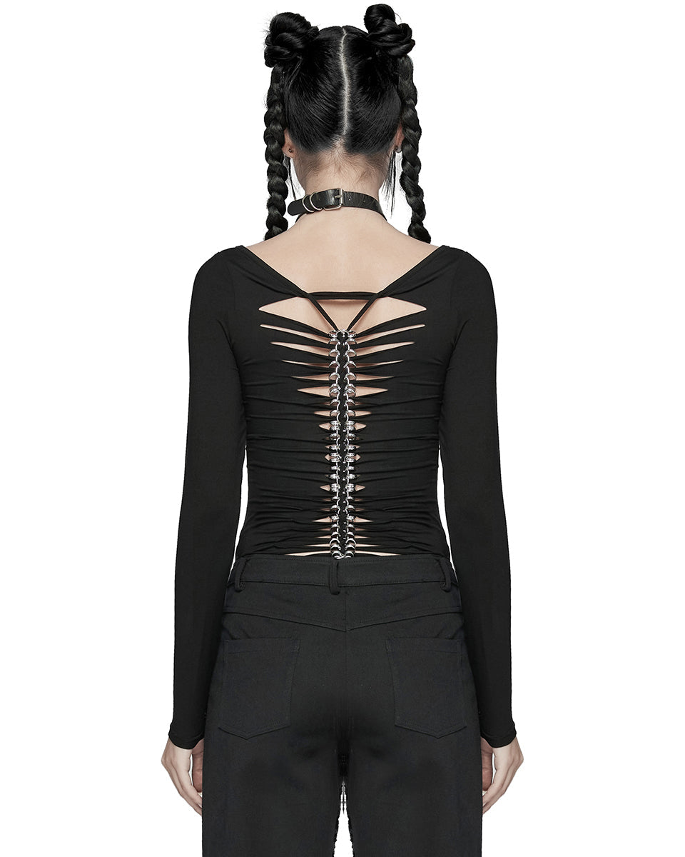 Full Sleeve Ribcage Skeleton Ring Cutout Spine Top