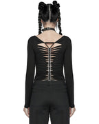 Full Sleeve Ribcage Skeleton Ring Cutout Spine Top