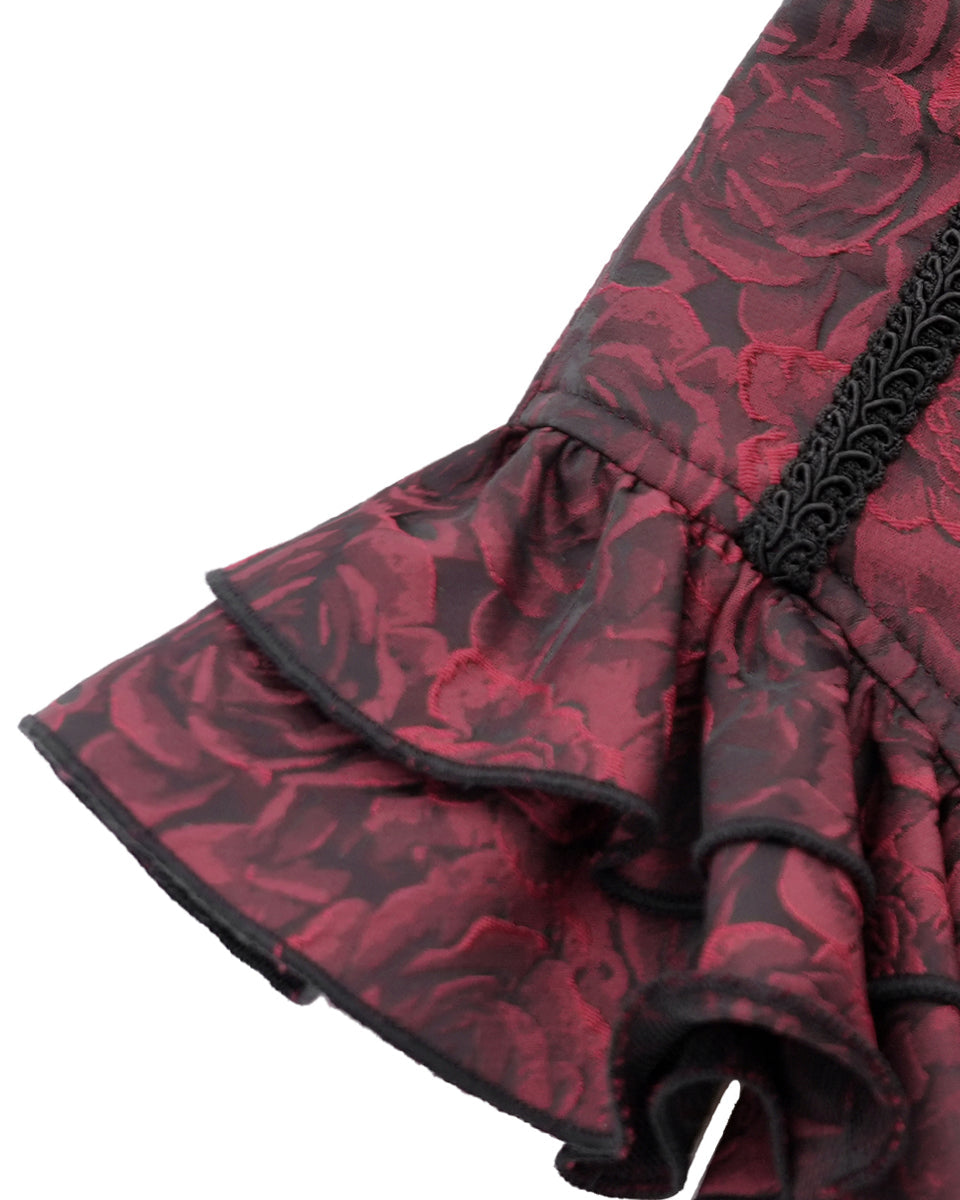Red Crucifix Rose Frill Corset Belt