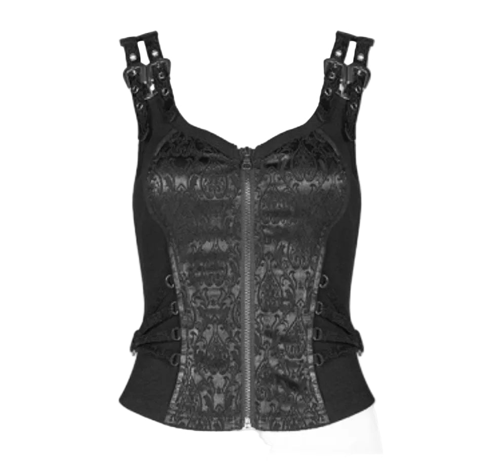 Black Poison Ivy Corset Buckle Top
