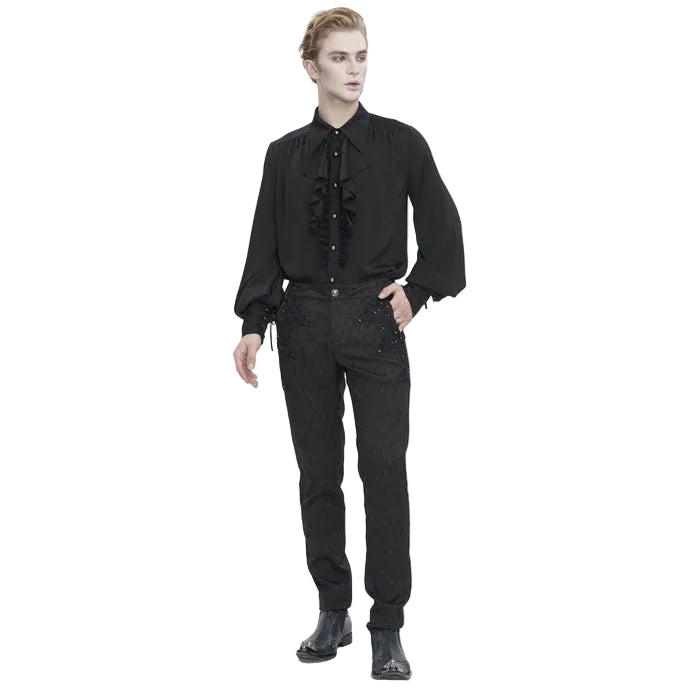 Black Pinstripe Ruffle Shirt