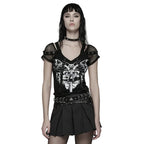 Punk Printed Mesh Strap Sleeve Top