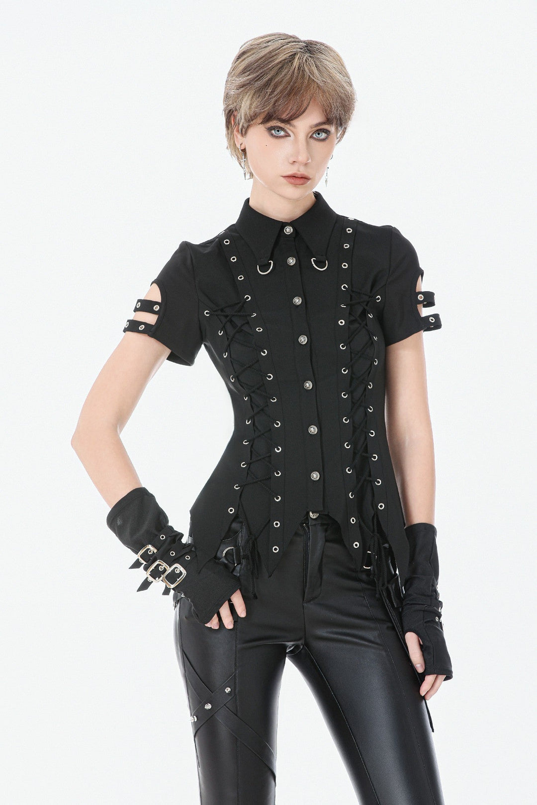 Ruptured Punk Eyelet Lace Up Shirt