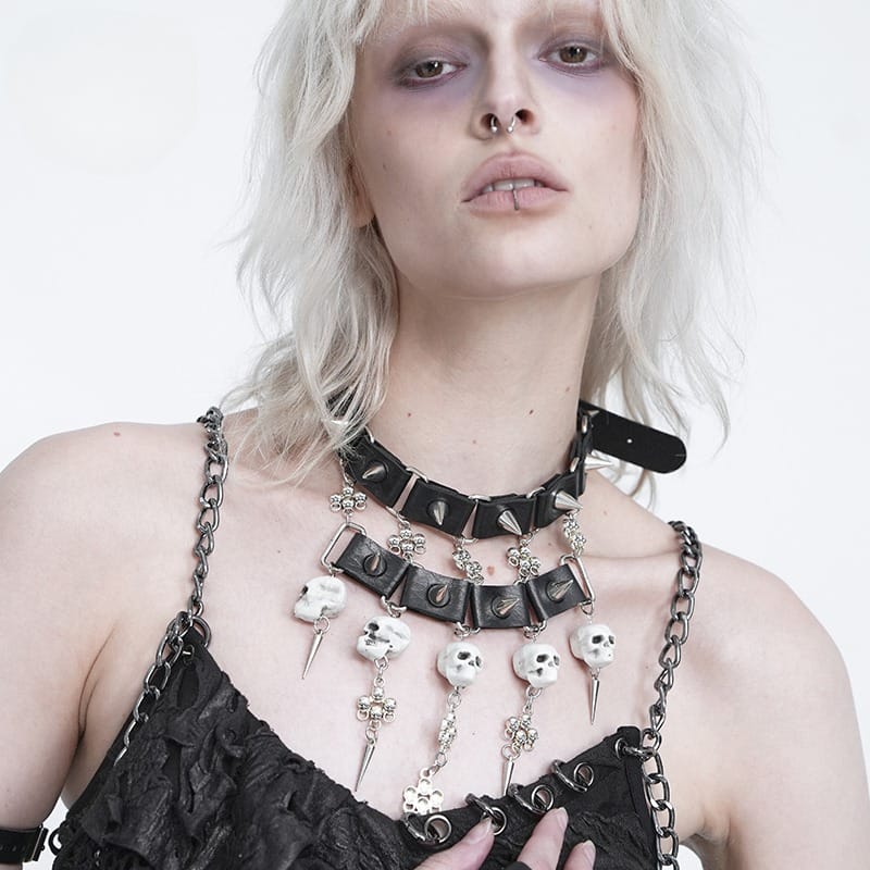 Spiked Skull Collar Choker Necklace