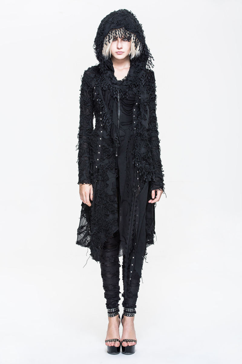 Shredded Long Hooded Cardigan