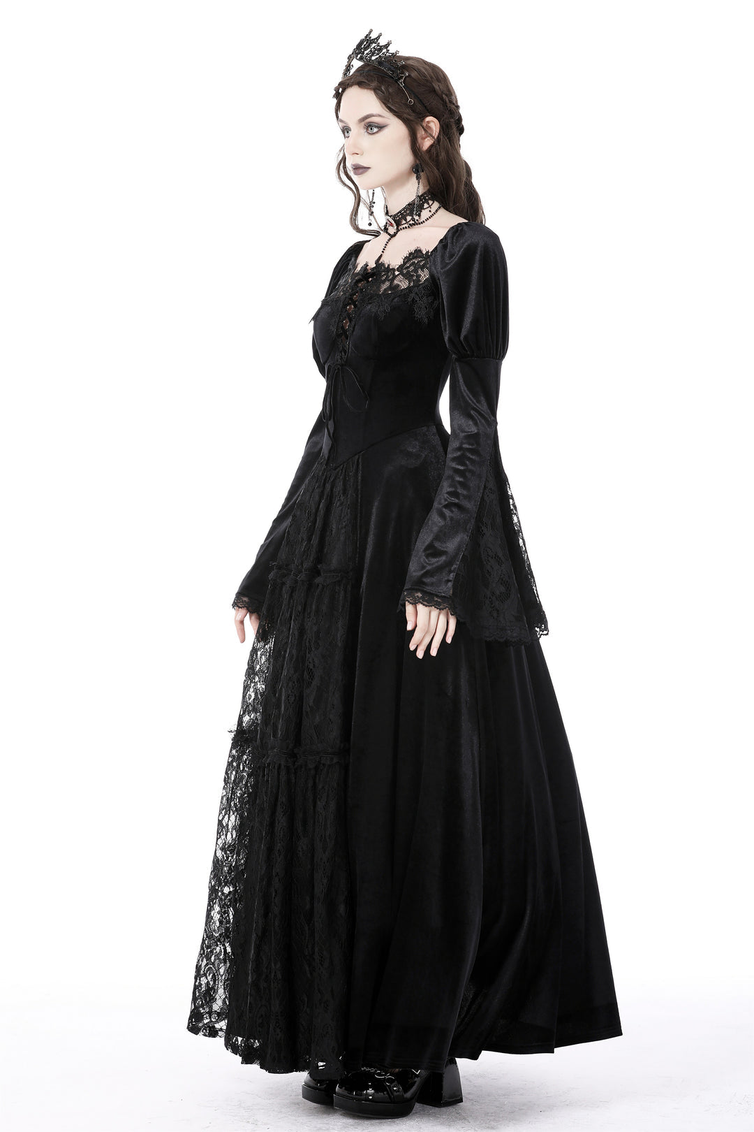 Velvet Lace Detailed Maxi Dress
