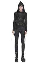 Diagonal Shoulder Zip Sheer Hooded Top