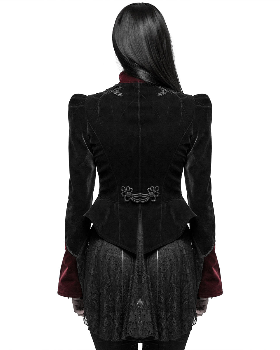Black & Red Crafted Gothic Velvet Jacket
