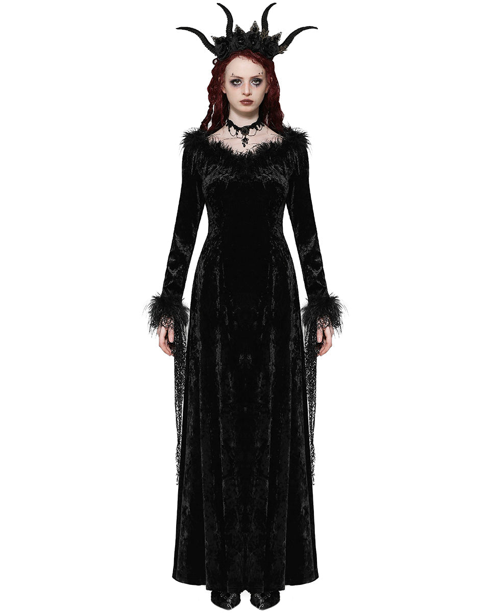 Velvet Maxi Dress with Mesh Trail Sleeves