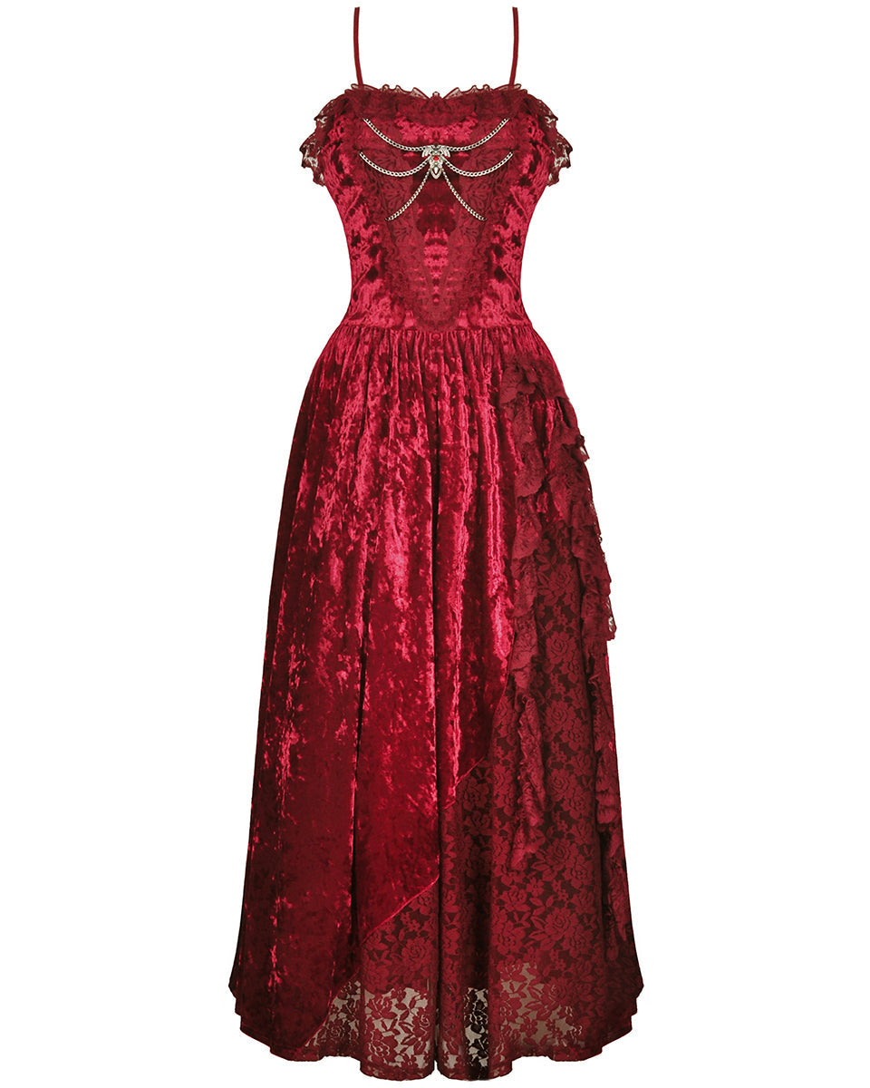 Blood Velvet Chain Maxi Dress