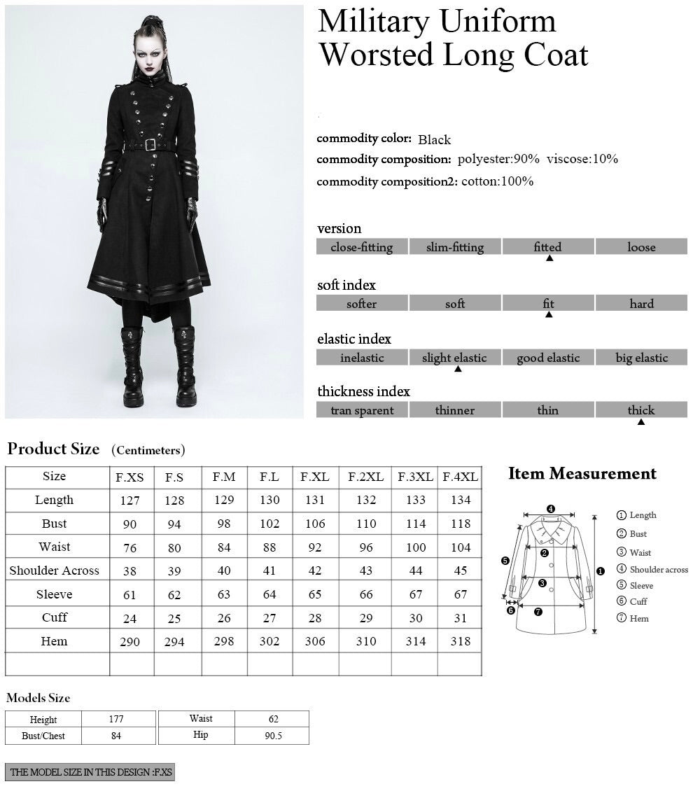 Women’s Military Uniform Belt Long Coat
