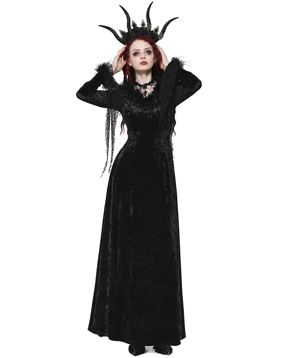 Velvet Maxi Dress with Mesh Trail Sleeves