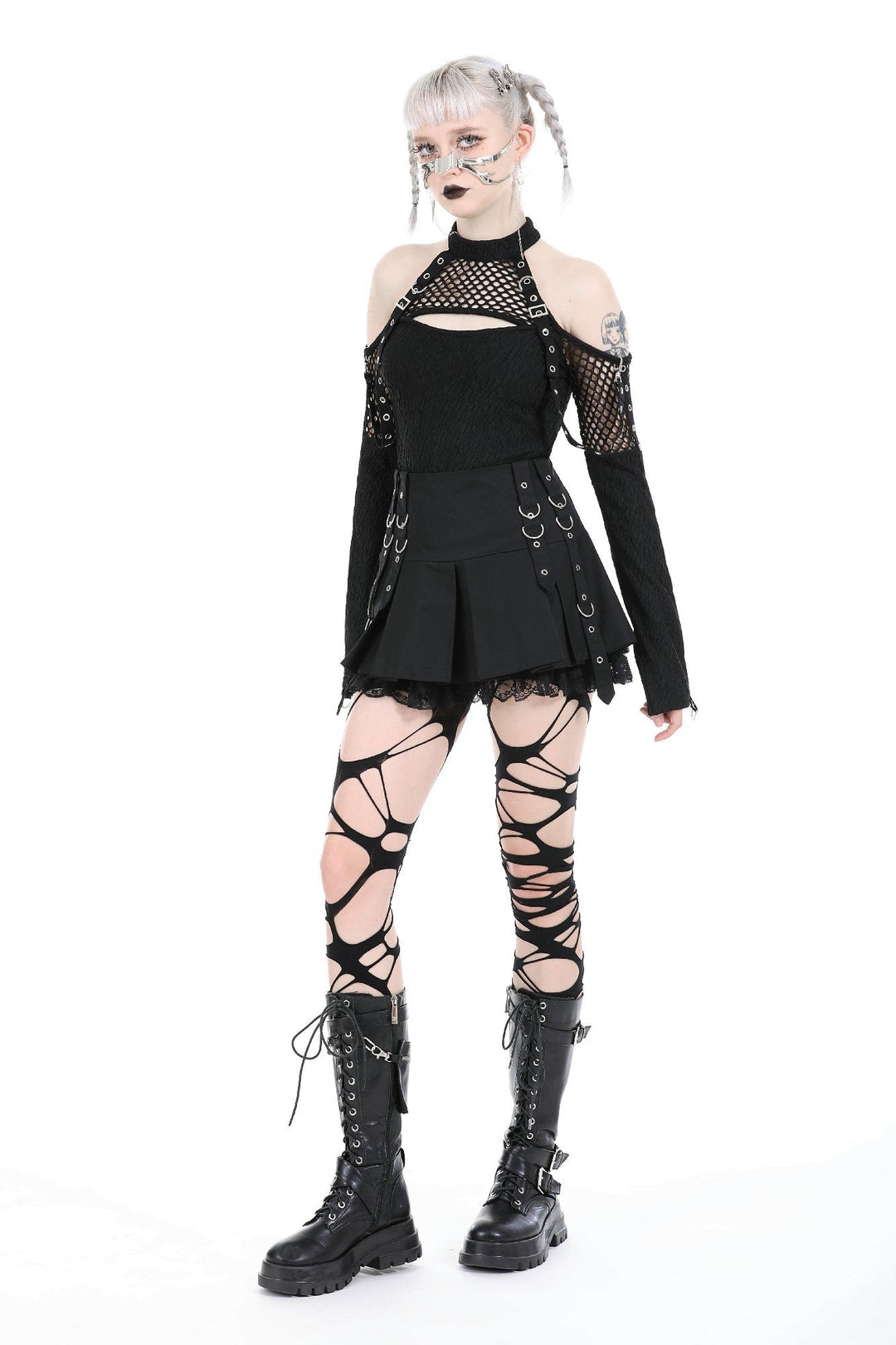 Punk Metal Strap Mini Skirt
