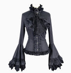 Flared Ruffle Sleeve Rose Cravat Blouse