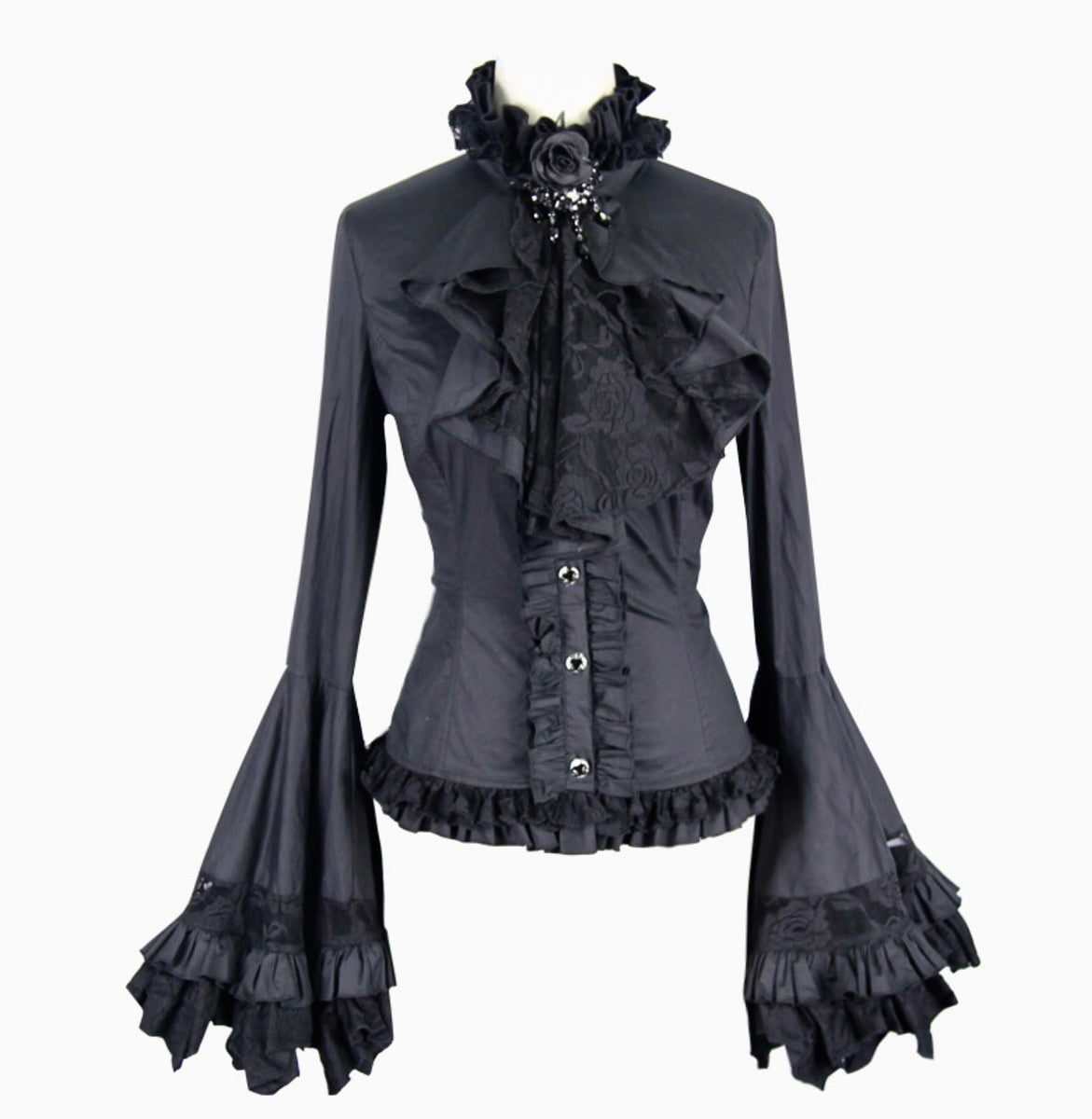 Flared Ruffle Sleeve Rose Cravat Blouse