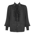Black Pinstripe Ruffle Shirt
