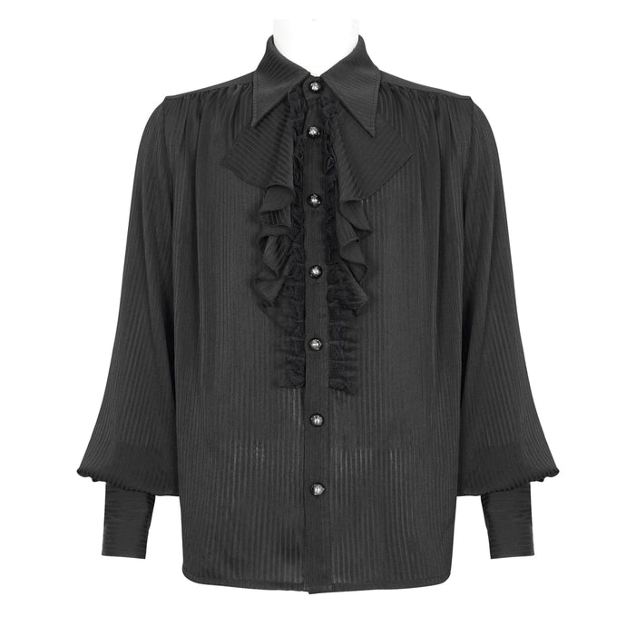 Black Pinstripe Ruffle Shirt