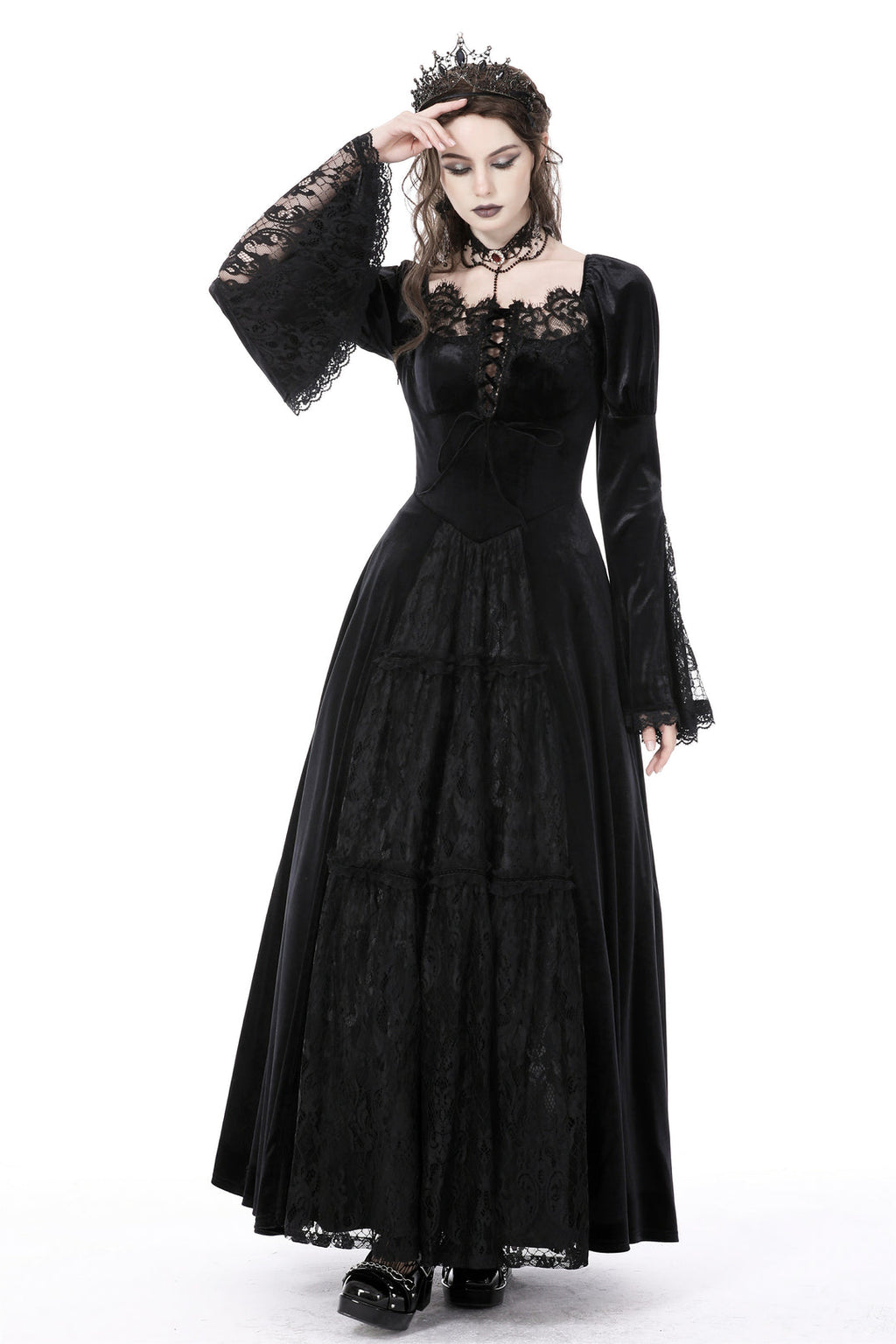 Velvet Lace Detailed Maxi Dress