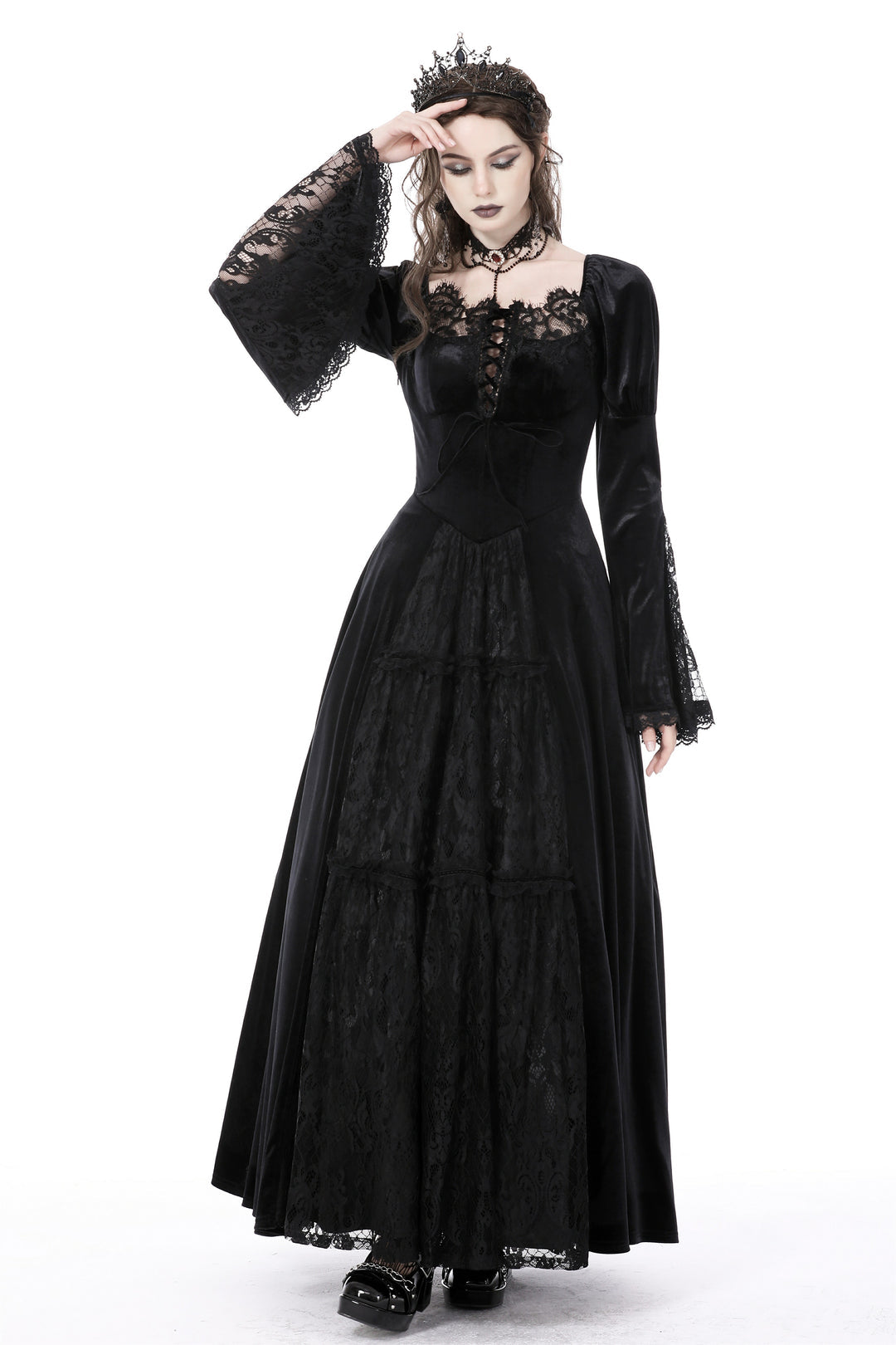 Velvet Lace Detailed Maxi Dress