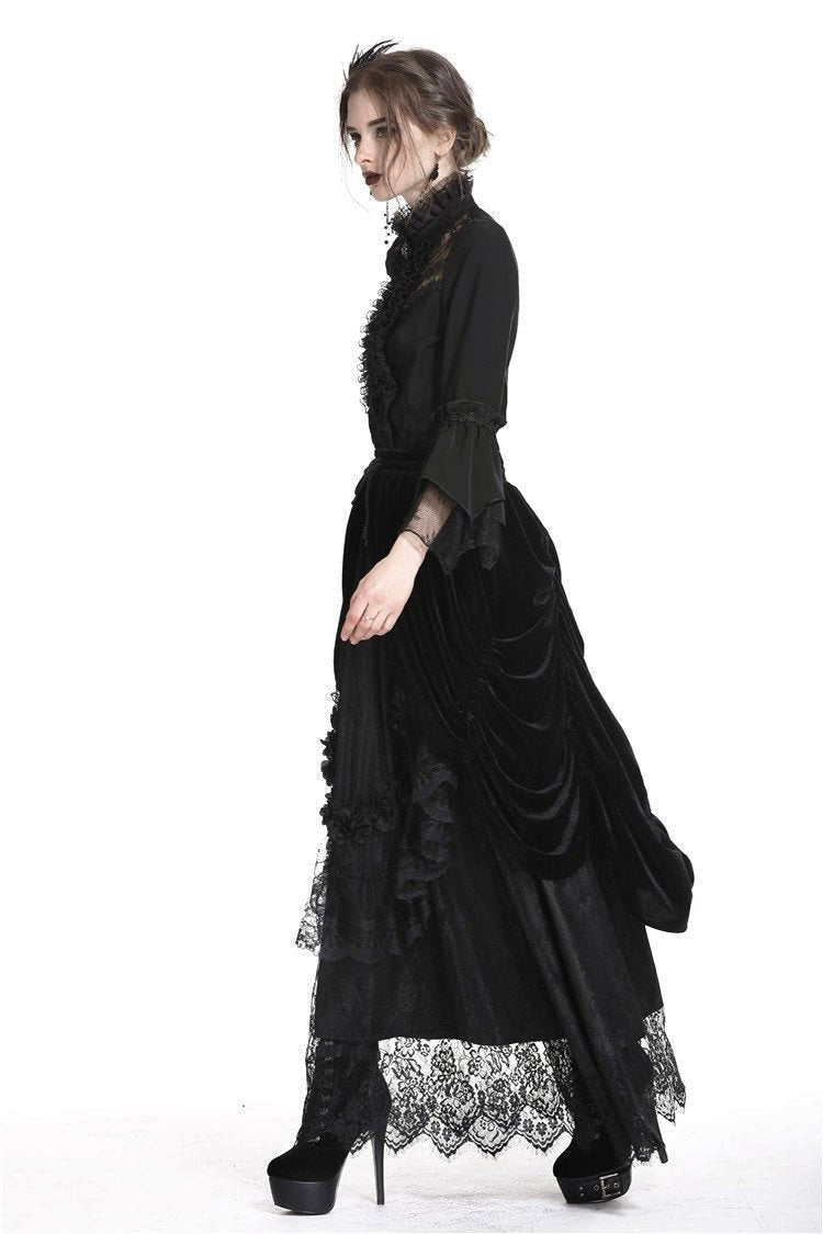 Princess Pleat Lace Velvet Maxi Skirt